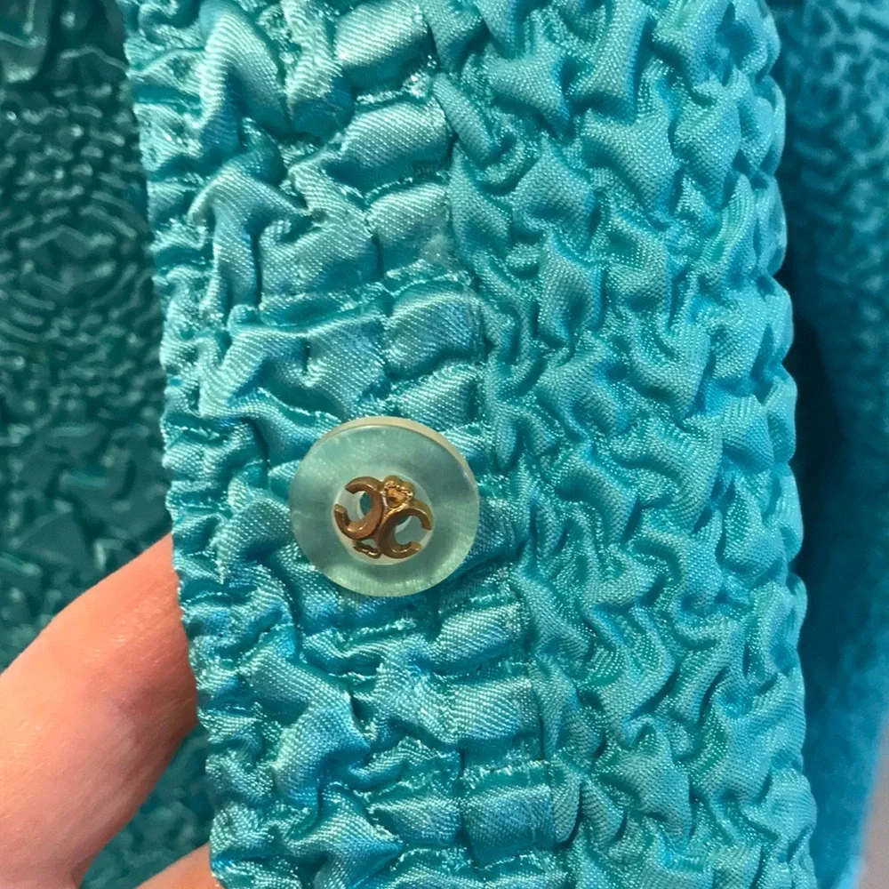 Sleeveless Teal Sequin Tank Top with Matching Button Down Blouse - Picture 12 of 17